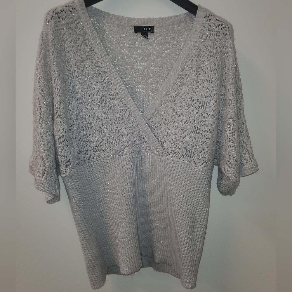 Ana 2X Gray‎ Knit V-Neck Sweater